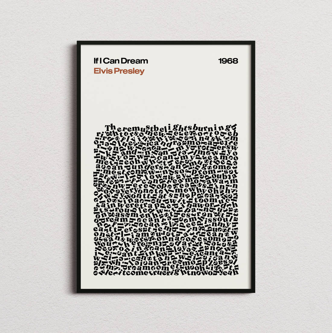 Elvis Presley If I Can Dream Lyric Print in the cream colourway, framed