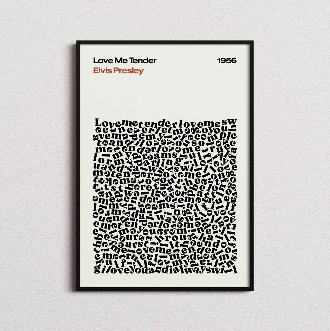 Elvis Presley Love Me Tender Lyric Print in the cream colourway, framed