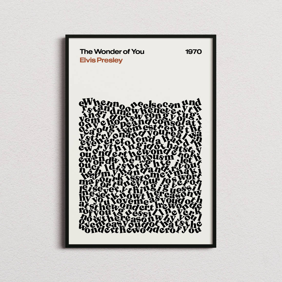Elvis Presley The Wonder of You Lyric Print in the cream colourway, framed