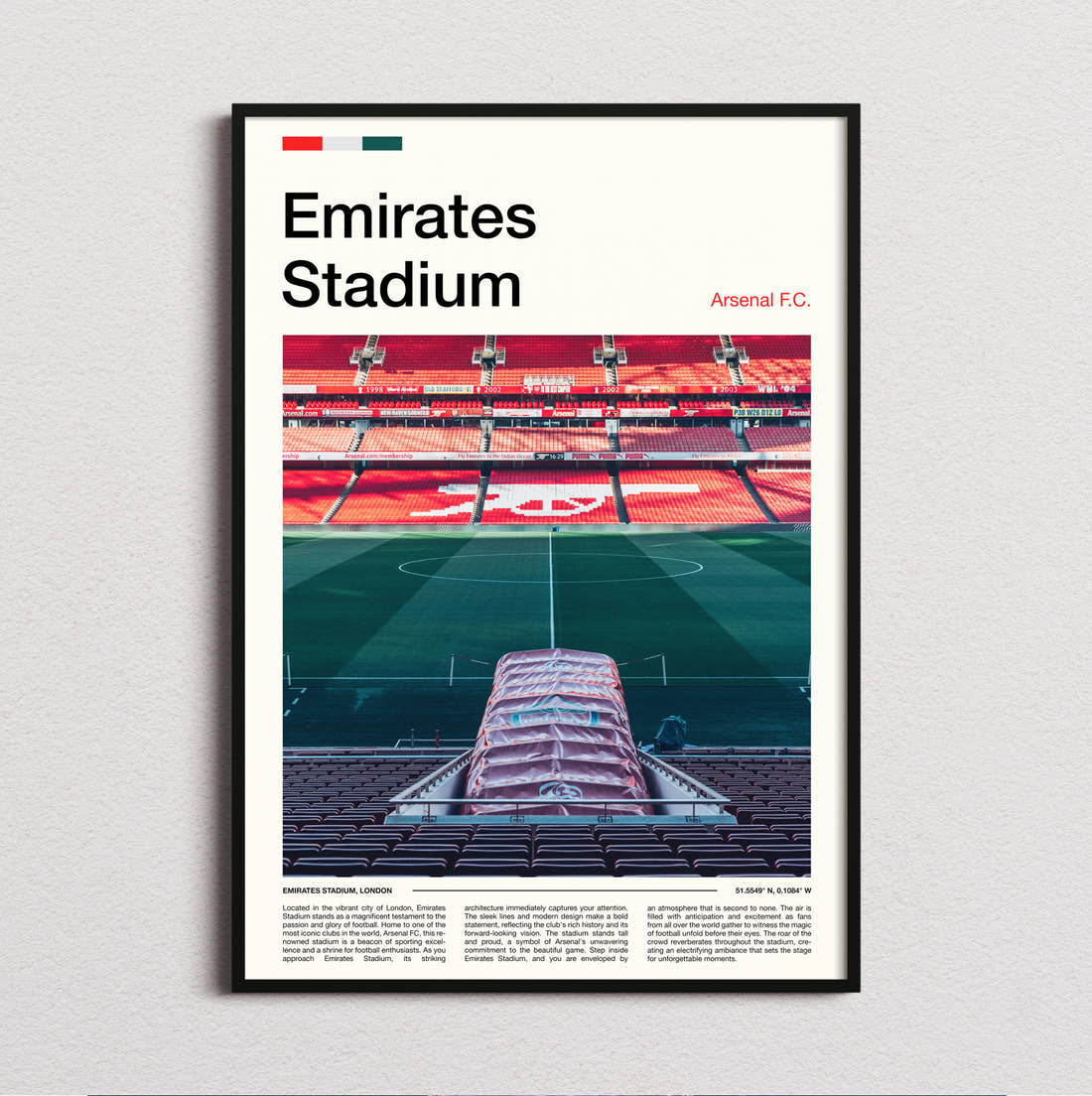Emirates Stadium Print framed and photographed straight on