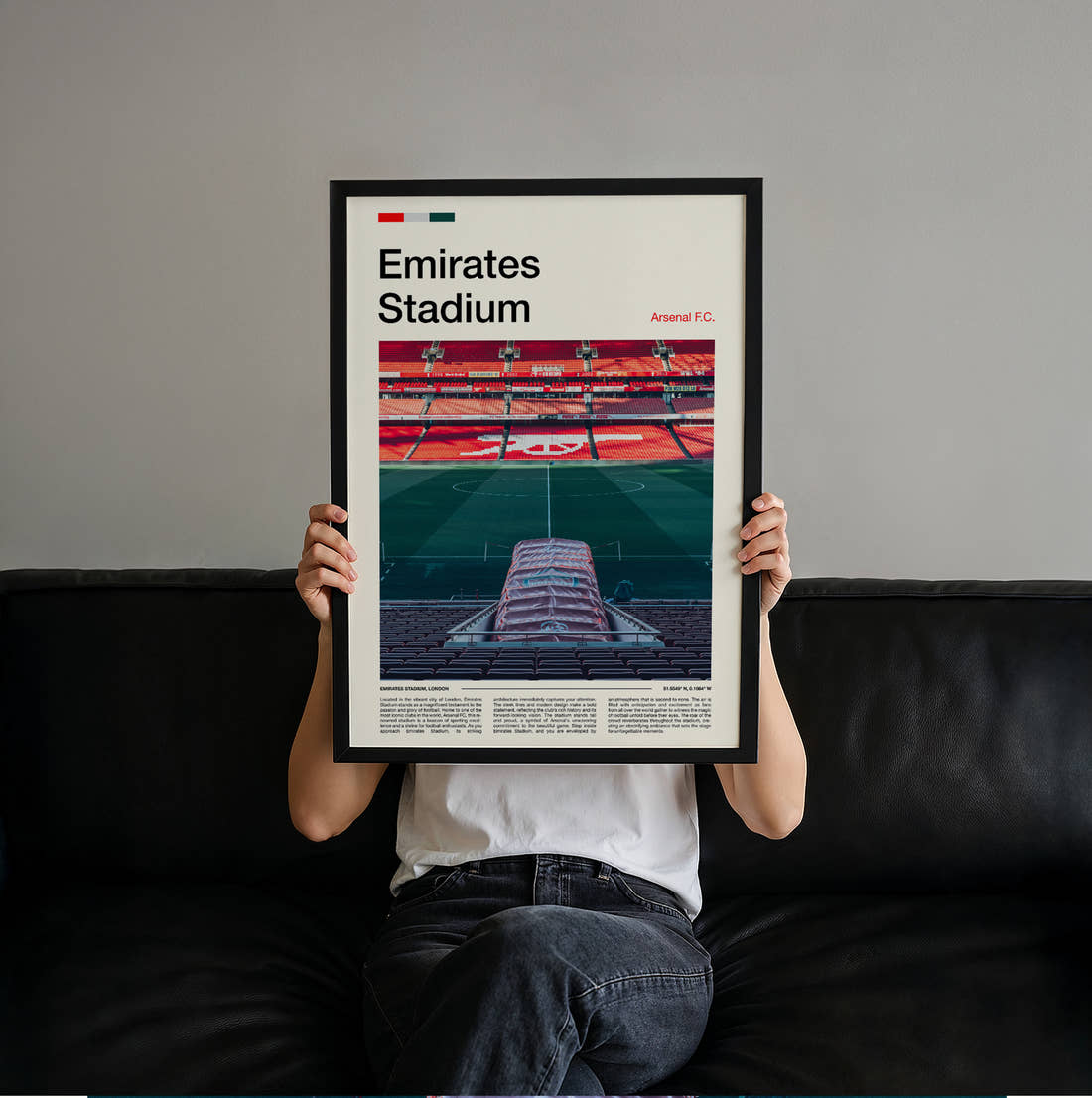 Emirates Stadium Print held up by hand to show the size of the print