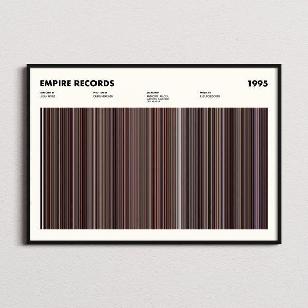Empire Records Movie Barcode Poster framed and photographed straight on