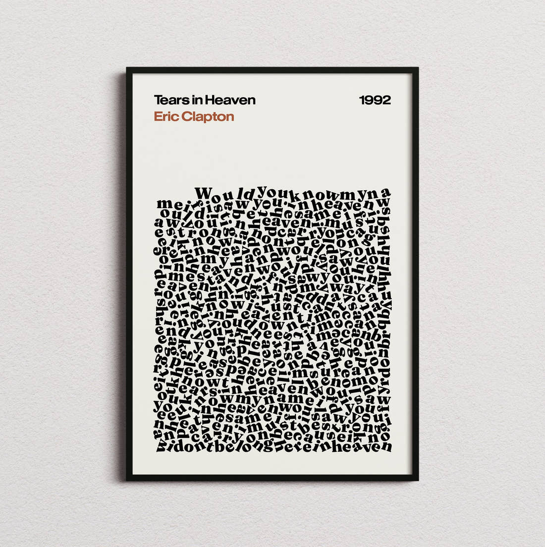 Eric Clapton Tears in Heaven Lyric Print in the cream colourway, framed