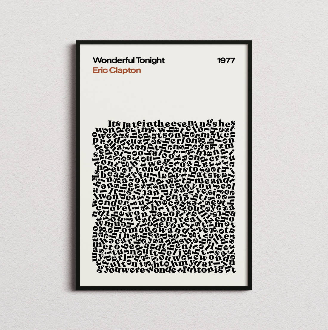 Eric Clapton Wonderful Tonight Lyric Print in the cream colourway, framed