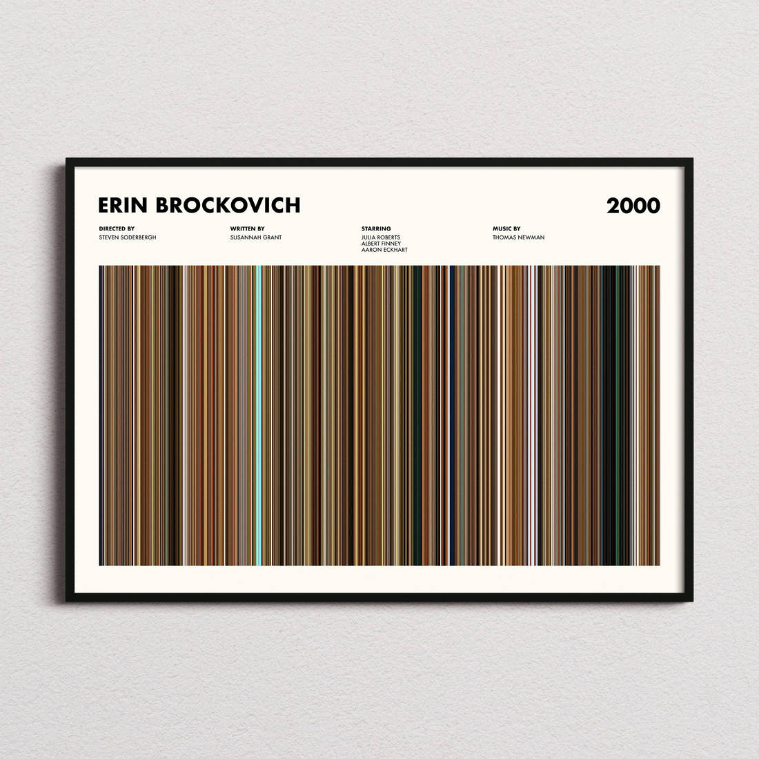 Erin Brockovich Movie Barcode Poster framed and photographed straight on