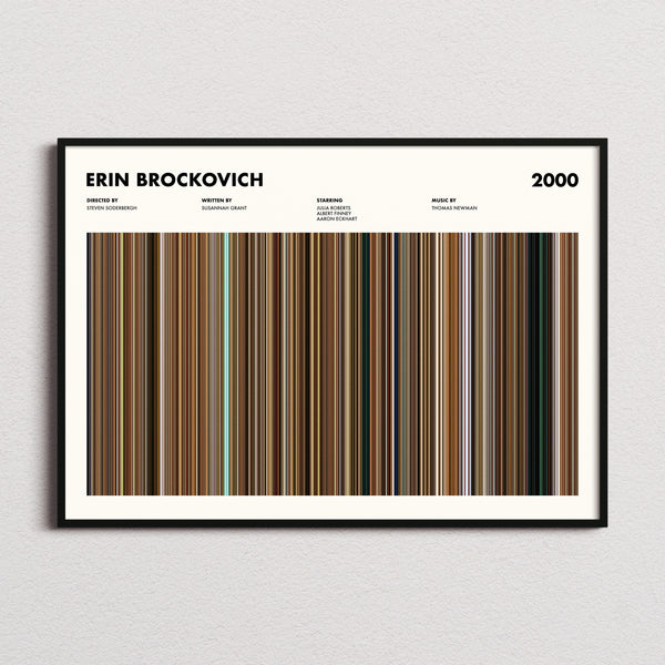 Erin Brockovich Movie Barcode Poster framed and photographed straight on