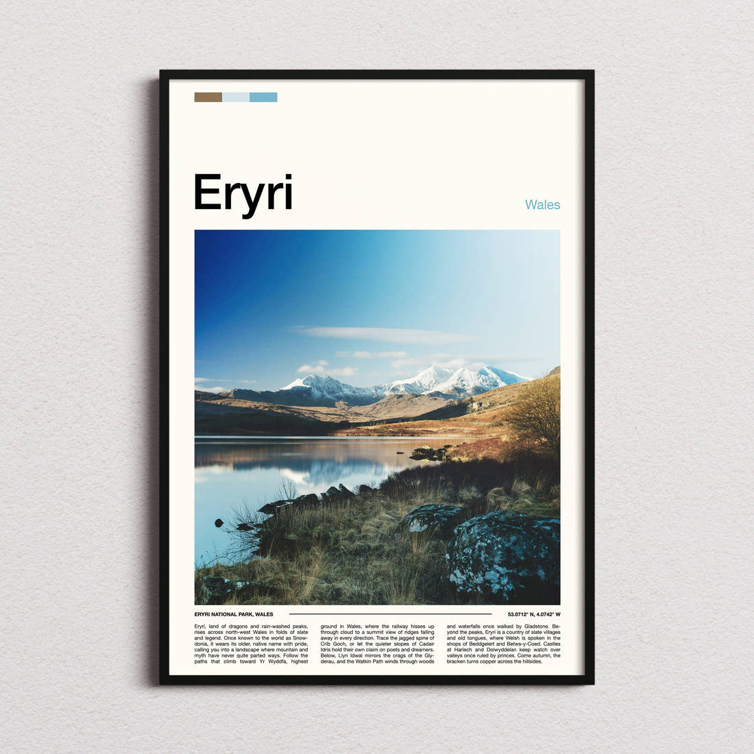 Eryri Snow-Capped Mountain Range Travel Print framed and photographed straight on
