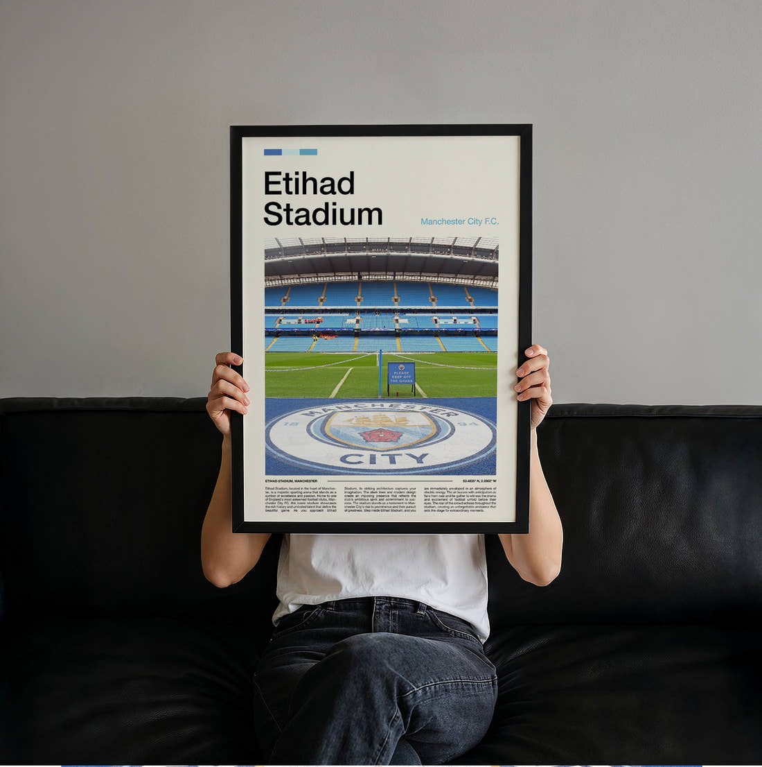 Etihad Stadium Print held up by hand to show the size of the print