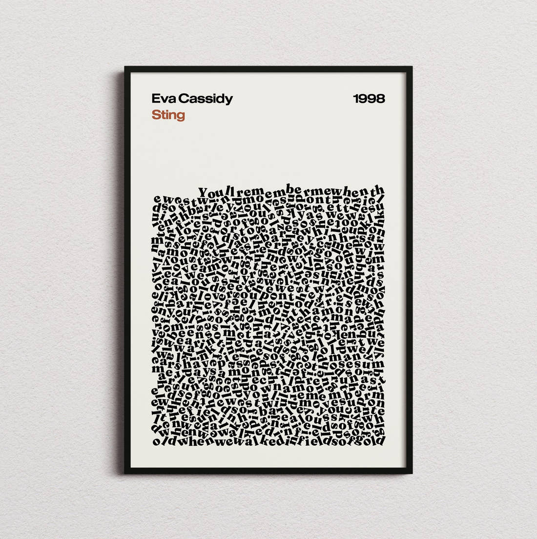 Eva Cassidy Fields of Gold Lyric Print in the cream colourway, framed