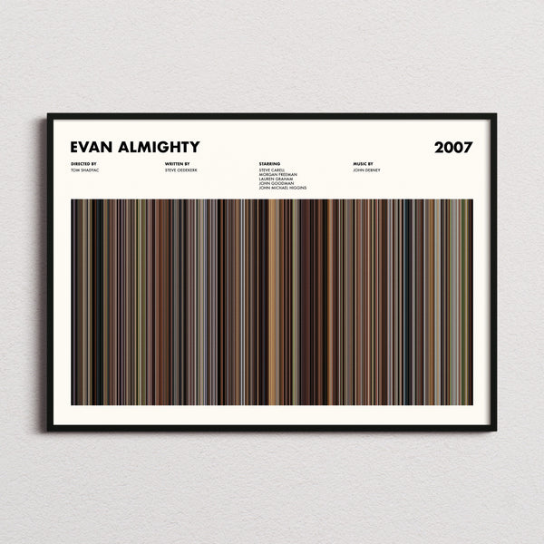 Evan Almighty Movie Barcode Poster framed and photographed straight on