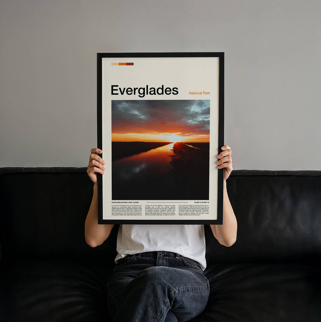 Everglades Sunset Over Water Travel Print held up by hand to show the size of the print