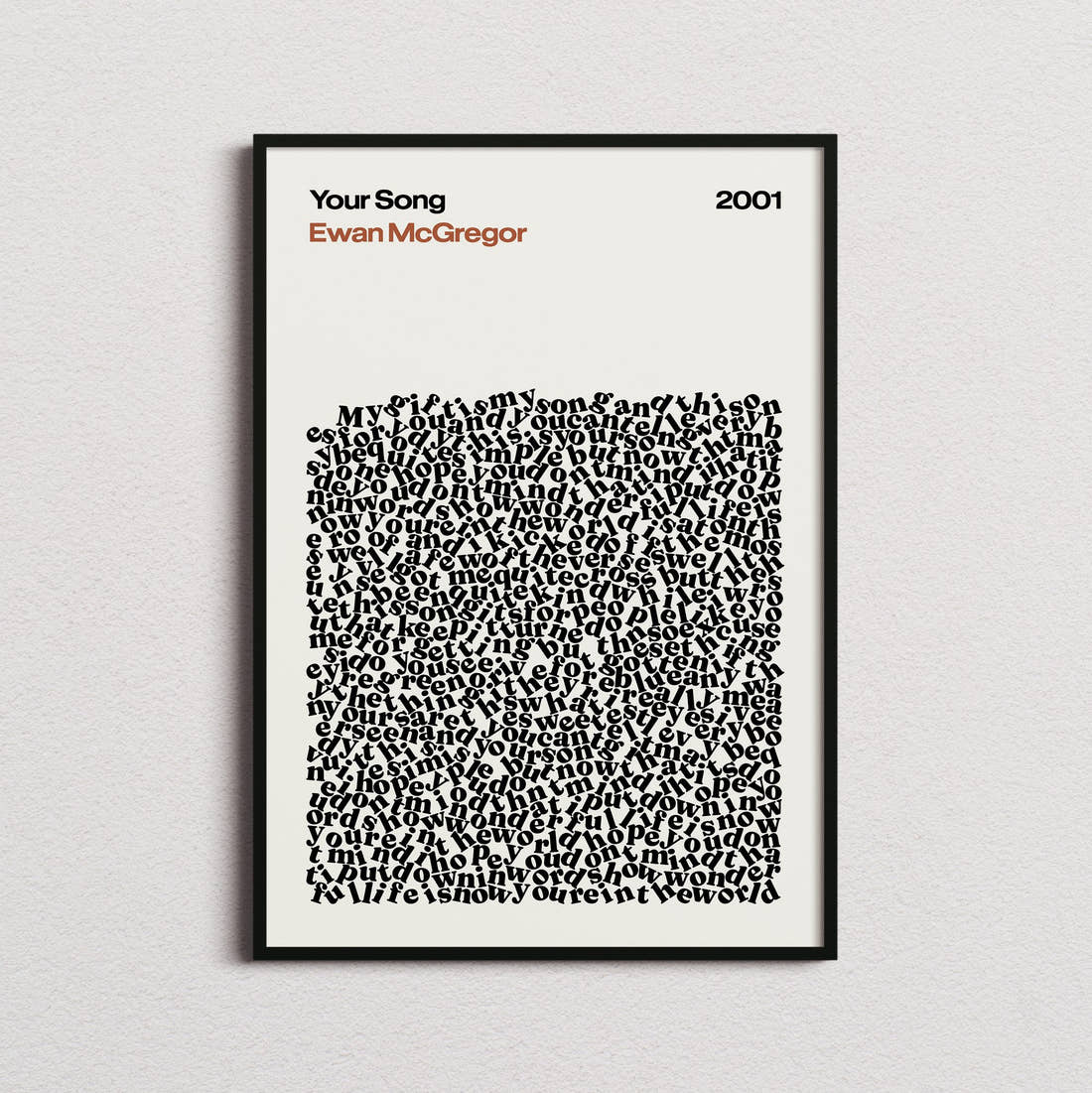Ewan McGregor Your Song Lyric Print in the cream colourway, framed