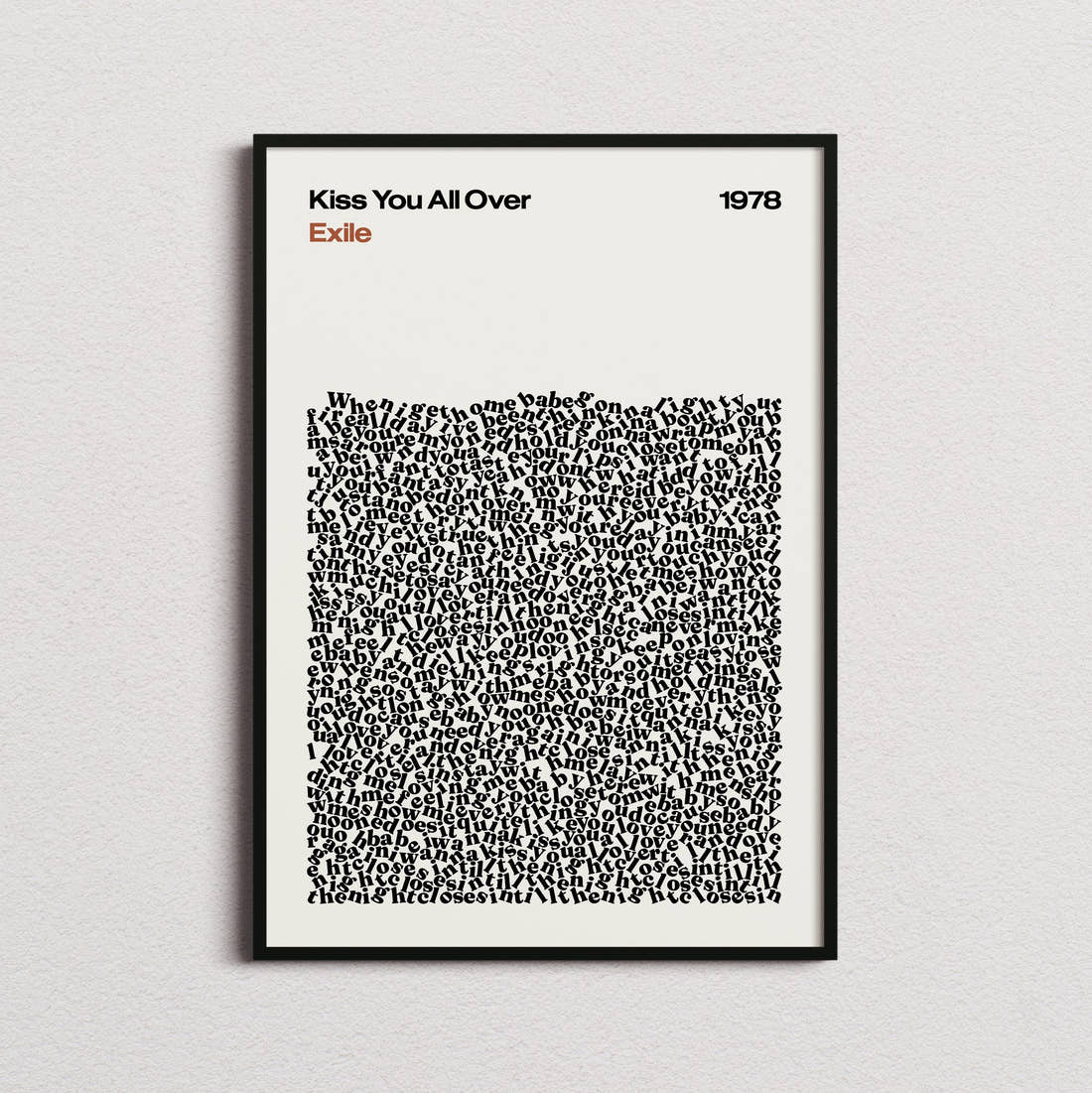 Exile Kiss You All Over Lyric Print in the cream colourway, framed