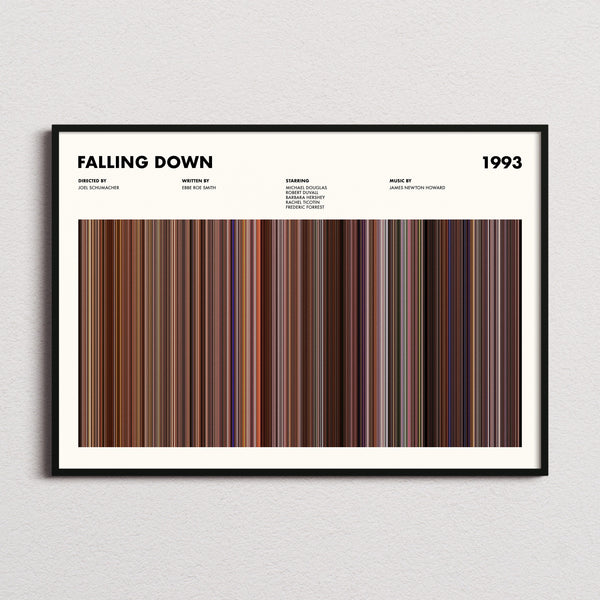 Falling Down Movie Barcode Poster framed and photographed straight on