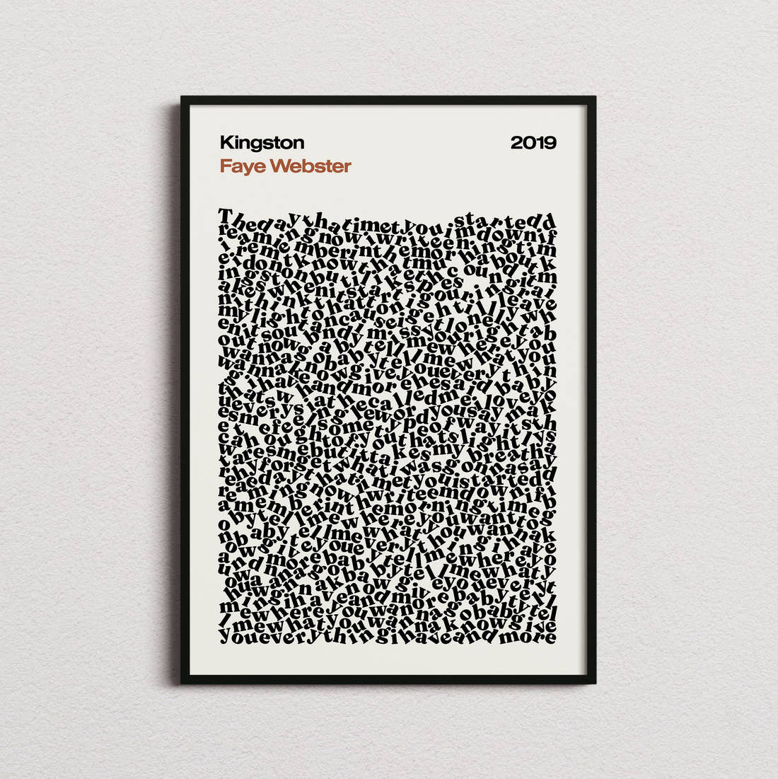 Faye Webster Kingston Lyric Print in the cream colourway, framed