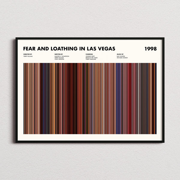 Fear and Loathing in Las Vegas Movie Barcode Poster framed and photographed straight on