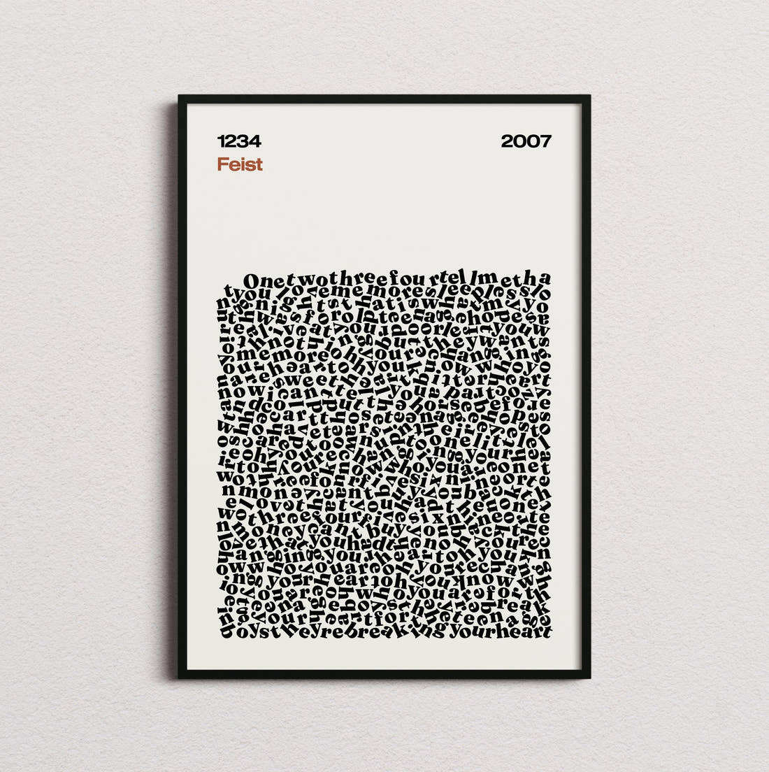 Feist 1234 Lyric Print in the cream colourway, framed