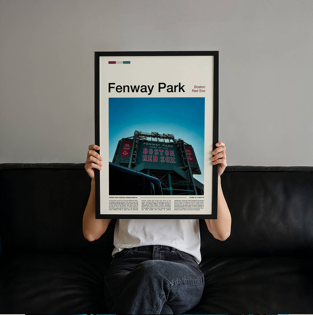 Fenway Park Stadium Print held up by hand to show the size of the print