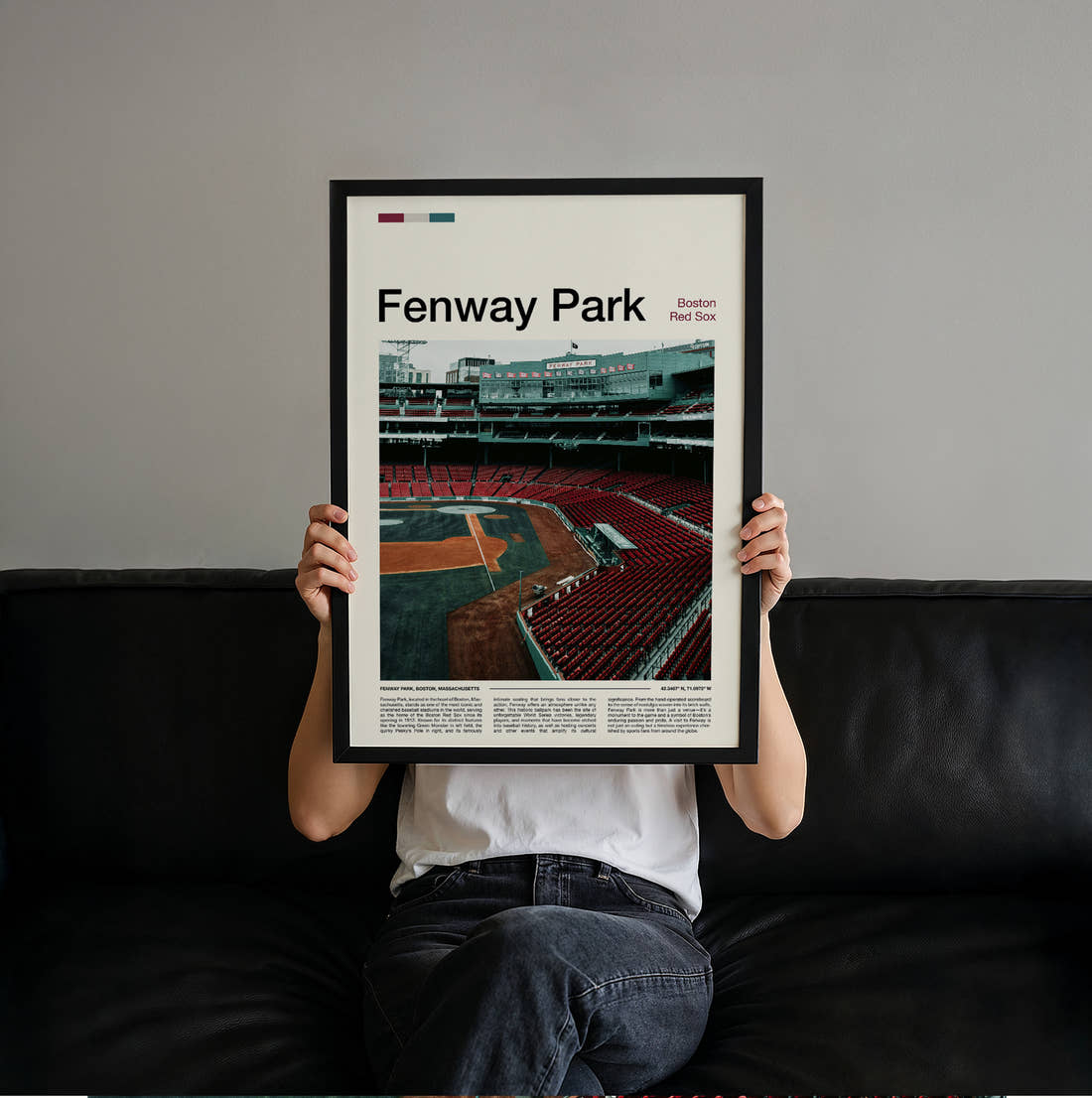 Fenway Park Stadium Print held up by hand to show the size of the print