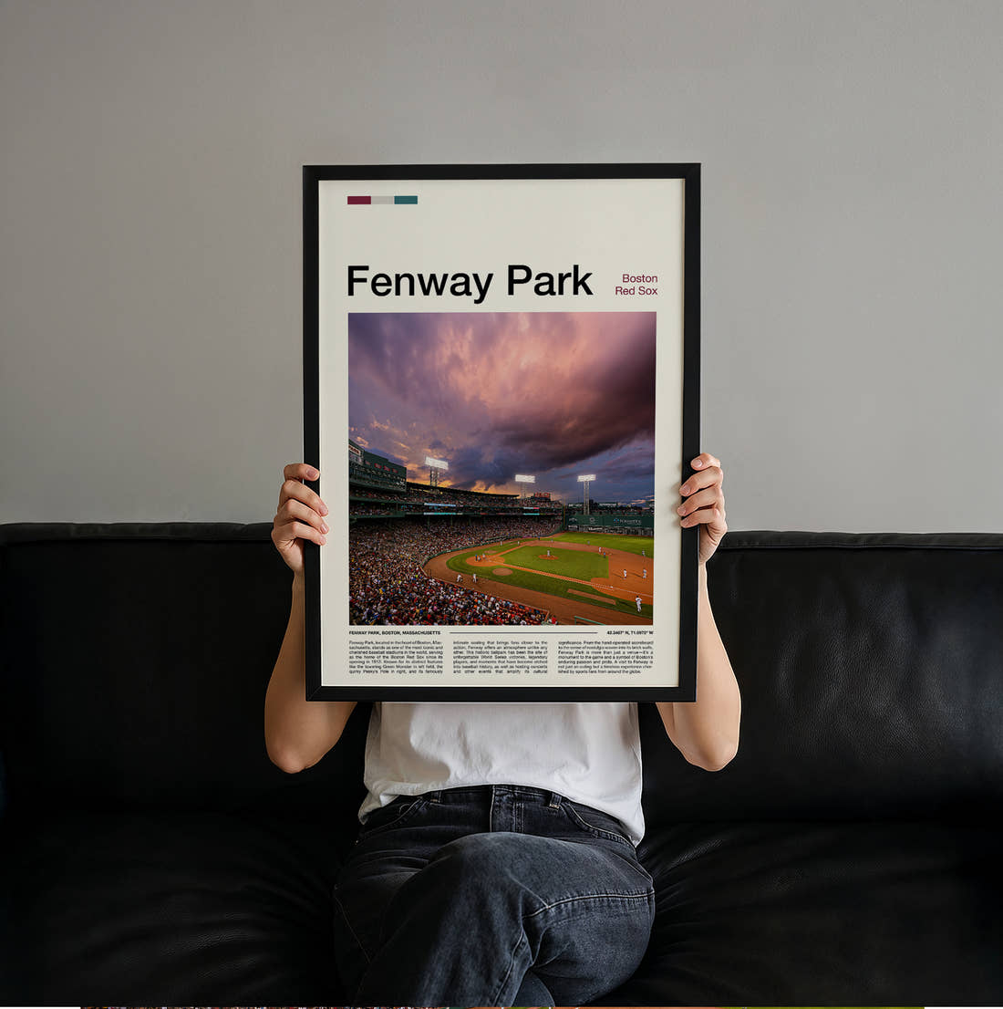 Fenway Park Stadium Print held up by hand to show the size of the print