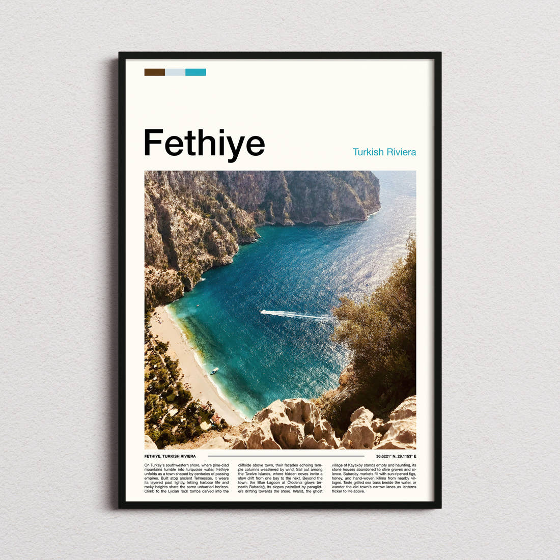 Fethiye Turquoise Cove From Above Travel Print framed and photographed straight on