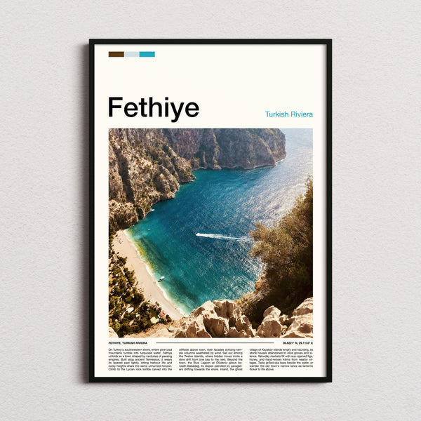 Fethiye Turquoise Cove From Above Travel Print framed and photographed straight on