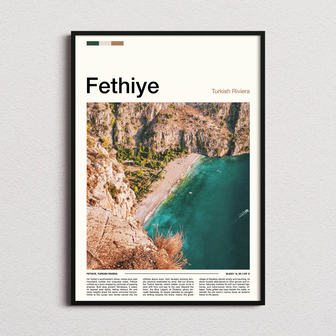 Fethiye Aerial Coastal Cliffs Travel Print framed and photographed straight on