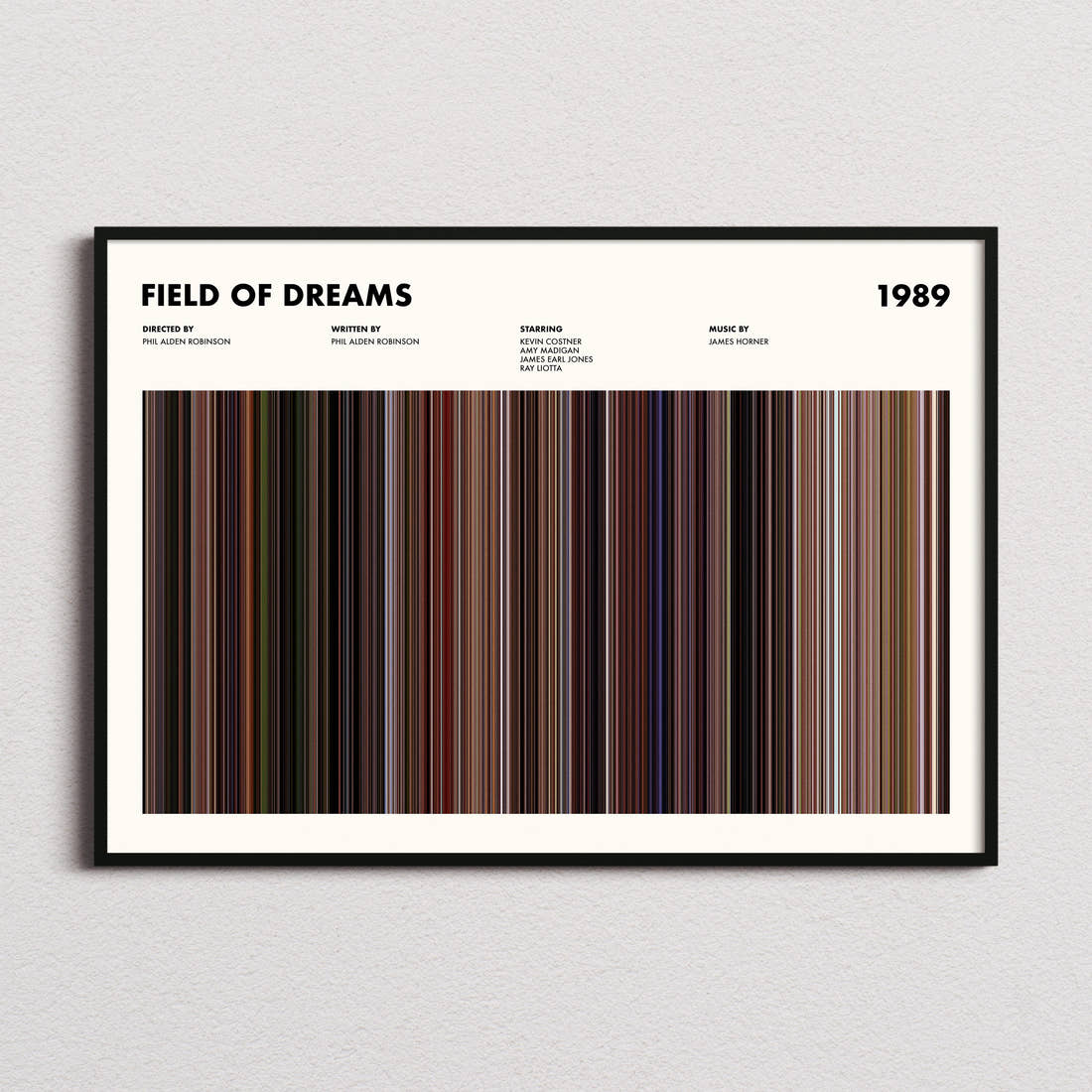 Field Of Dreams Movie Barcode Poster framed and photographed straight on