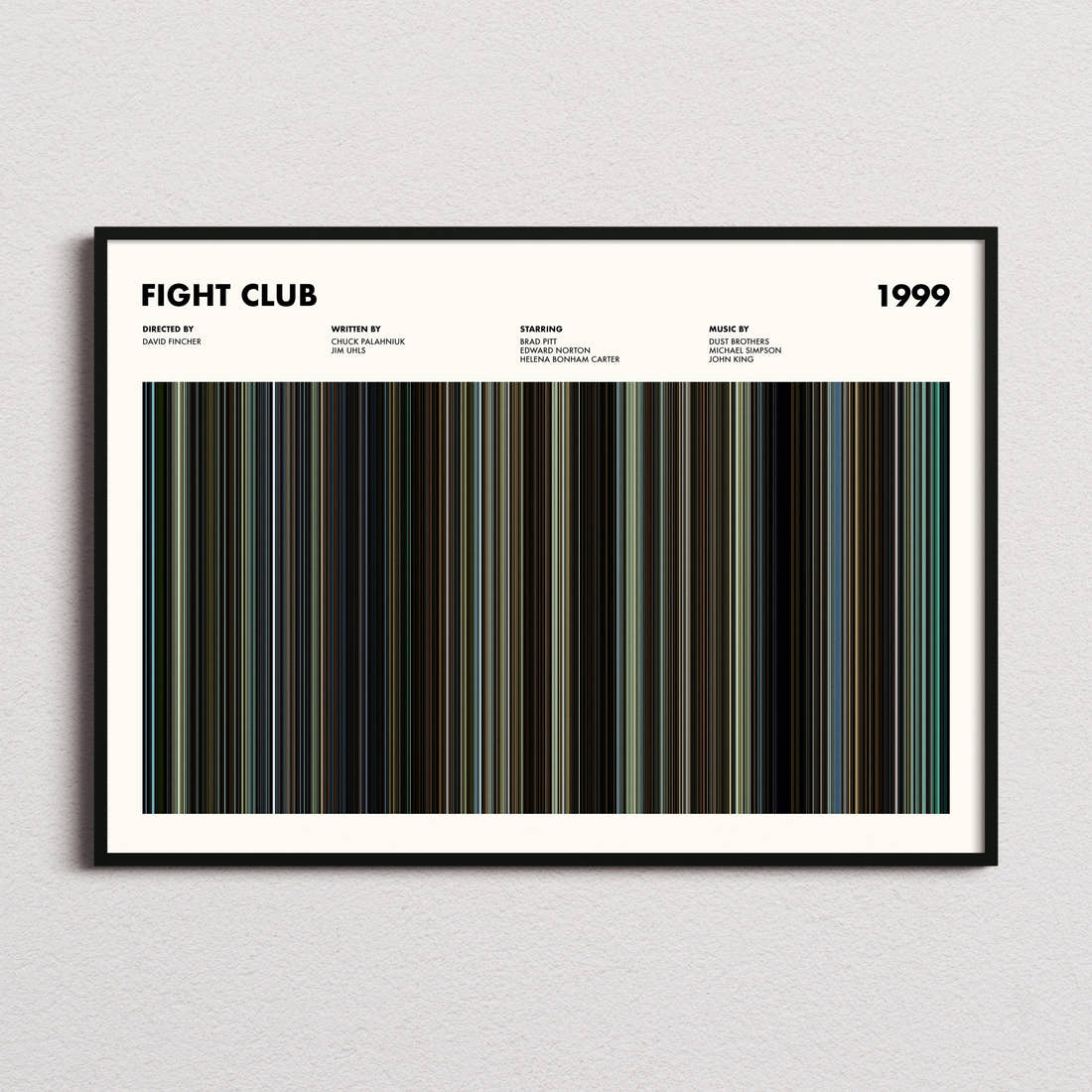 Fight Club Movie Barcode Poster framed and photographed straight on