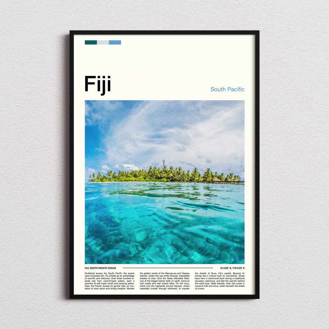 Fiji Split-Level Lagoon View Travel Print framed and photographed straight on