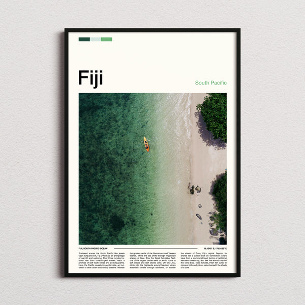 Fiji Turquoise Lagoon From Above Travel Print framed and photographed straight on