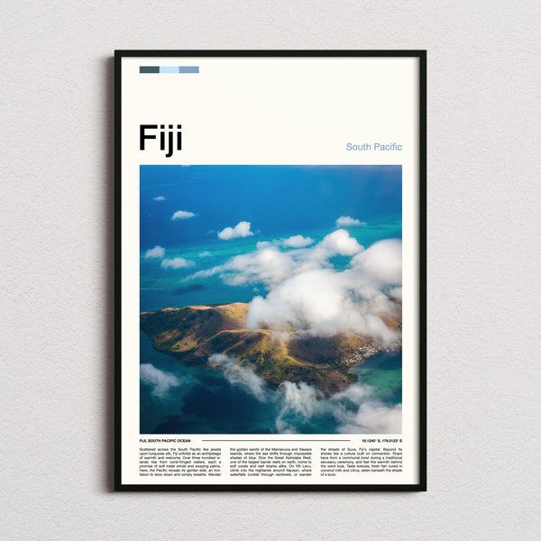 Fiji Cloud-Wreathed Island Travel Print framed and photographed straight on