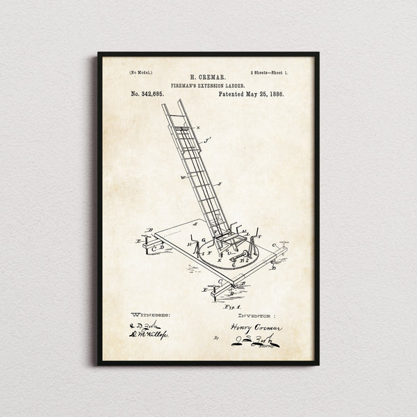 Firemens Extension Ladder Patent Print