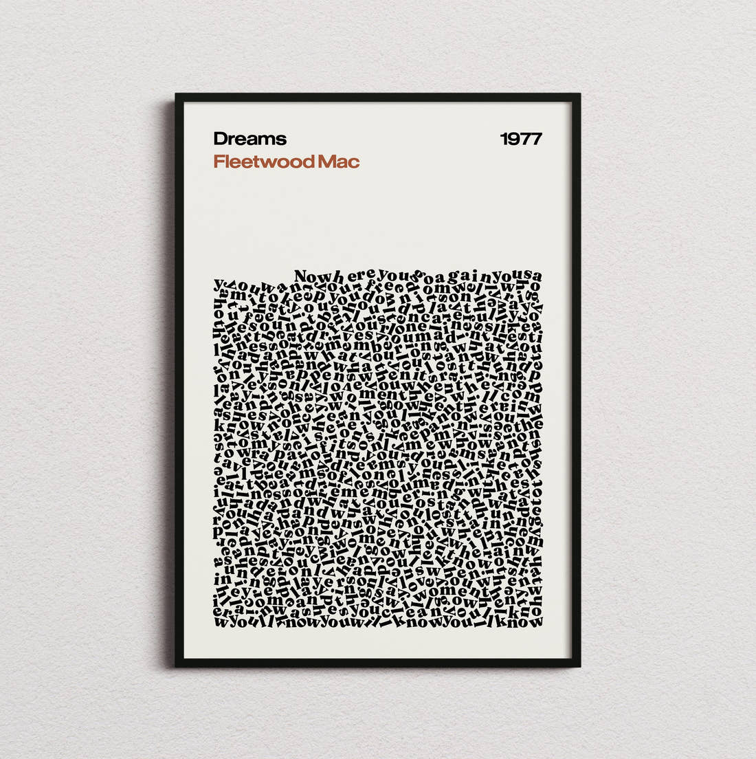 Fleetwood Mac Dreams Lyric Print in the cream colourway, framed