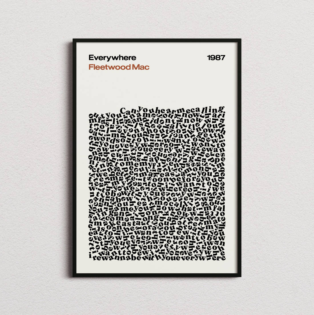 Fleetwood Mac Everywhere Lyric Print in the cream colourway, framed