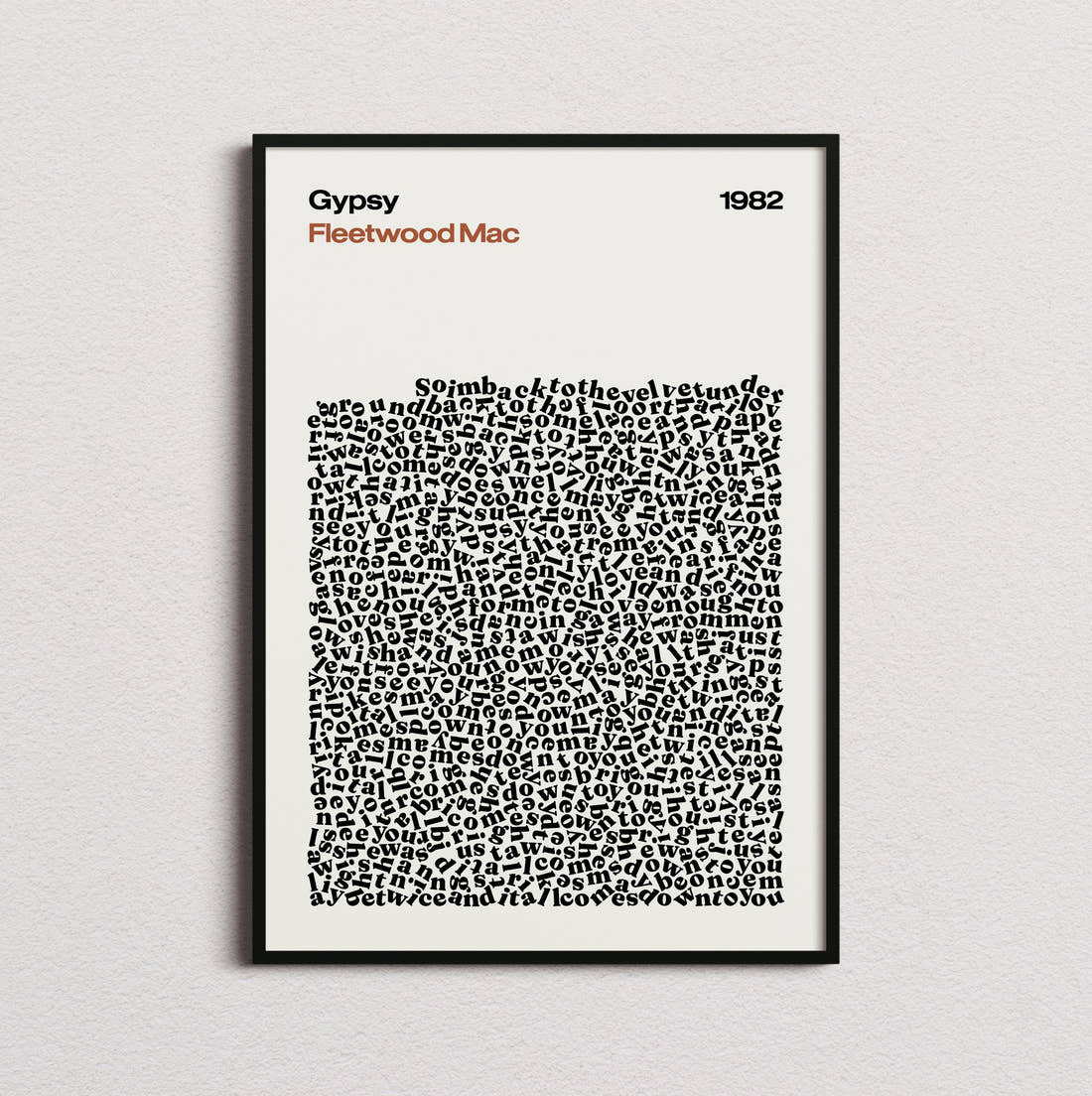 Fleetwood Mac Gypsy Lyric Print in the cream colourway, framed