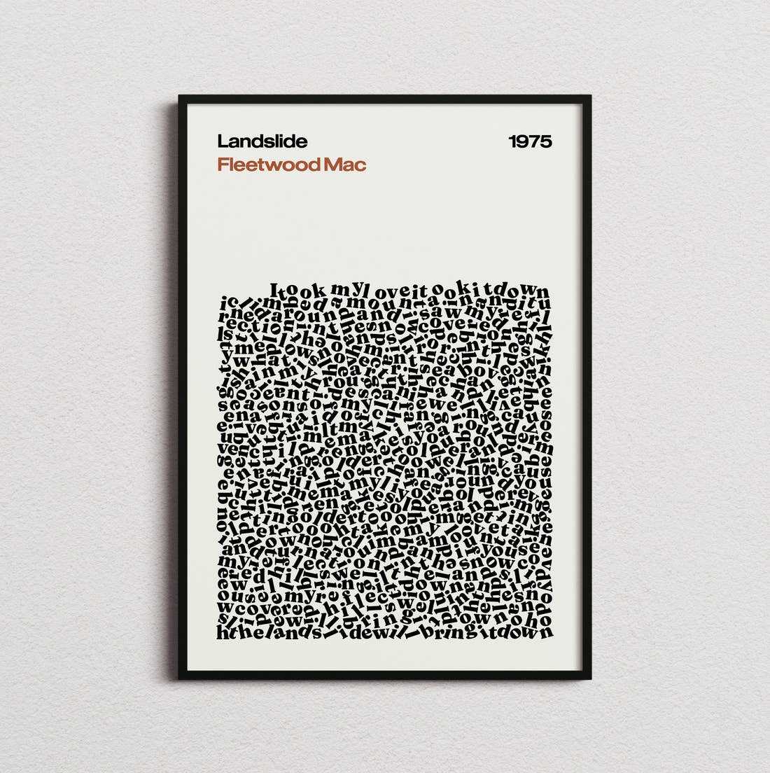 Fleetwood Mac Landslide Lyric Print in the cream colourway, framed