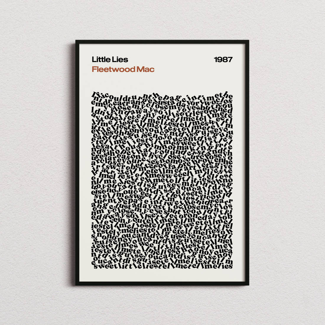 Fleetwood Mac Little Lies Lyric Print in the cream colourway, framed