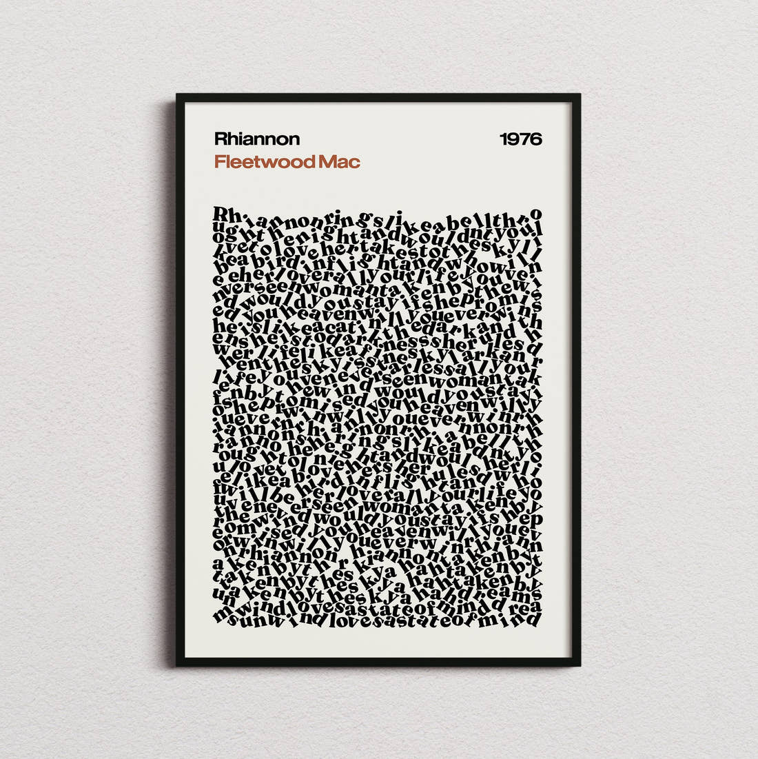 Fleetwood Mac Rhiannon Lyric Print in the cream colourway, framed
