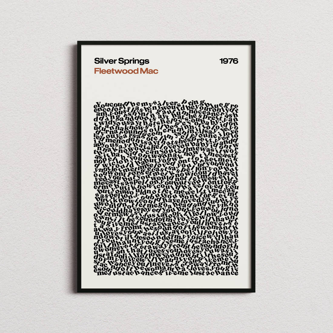 Fleetwood Mac Silver Springs Lyric Print in the cream colourway, framed