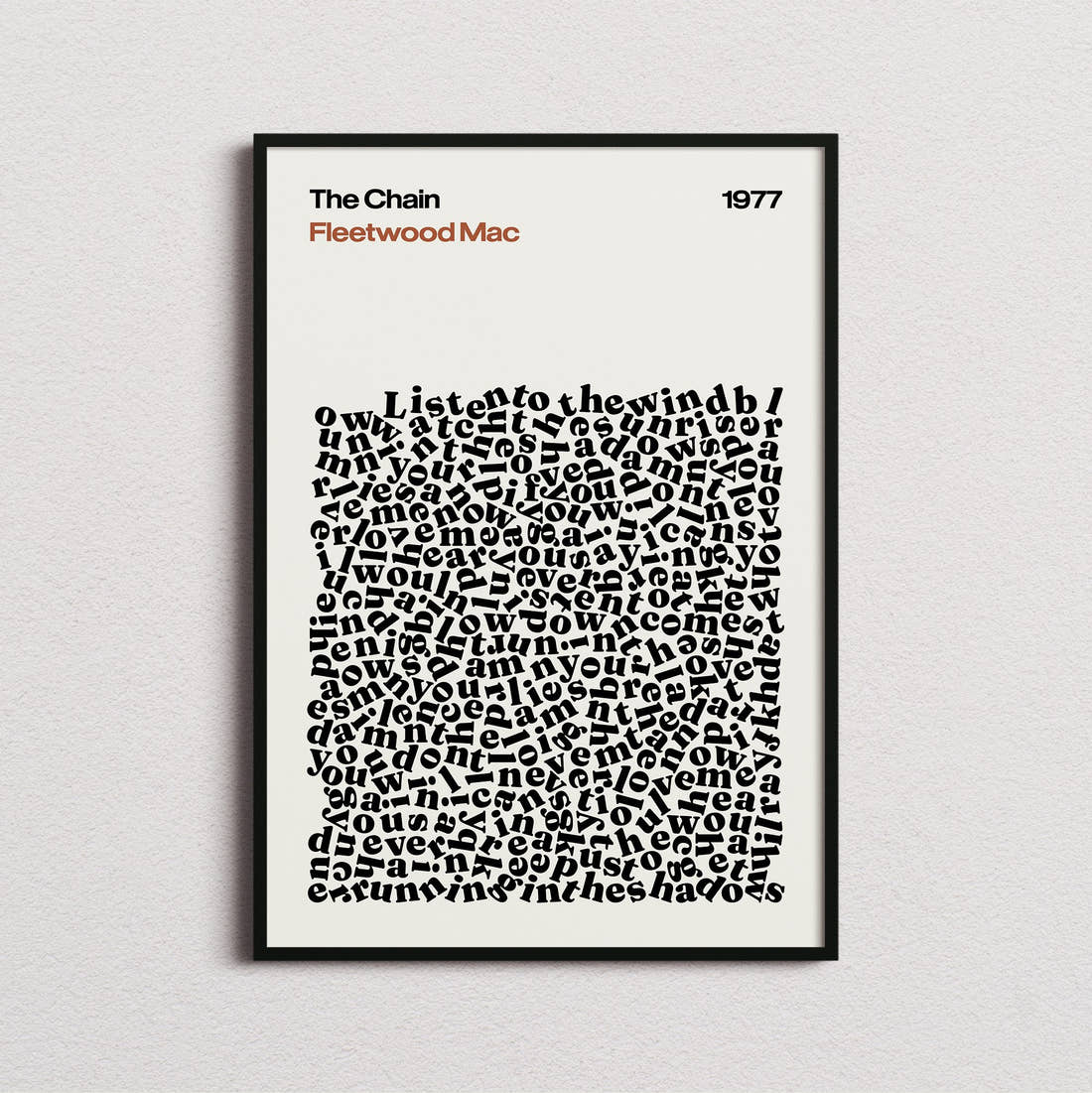 Fleetwood Mac The Chain Lyric Print in the cream colourway, framed