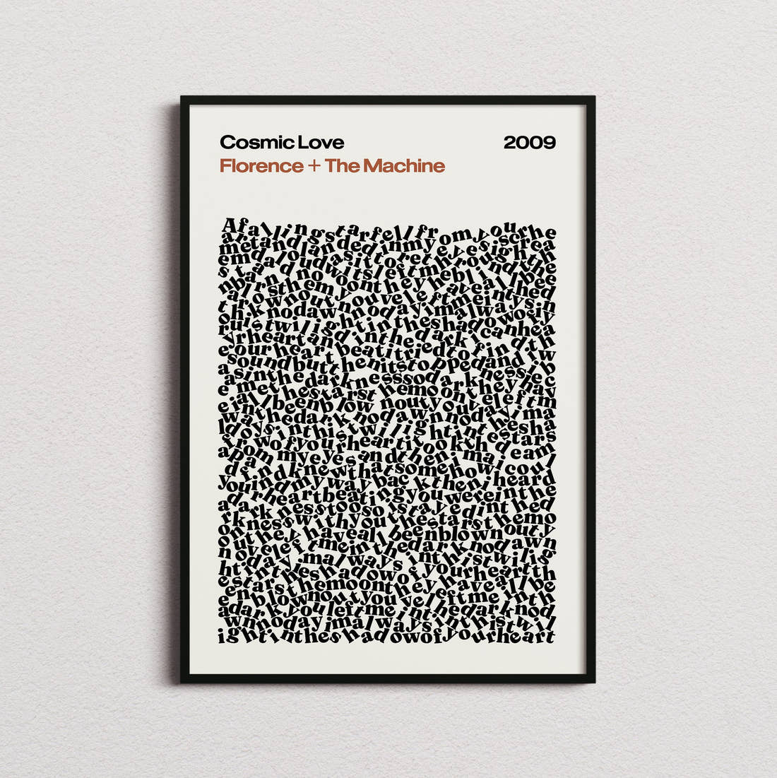 Florence + The Machine Cosmic Love Lyric Print in the cream colourway, framed