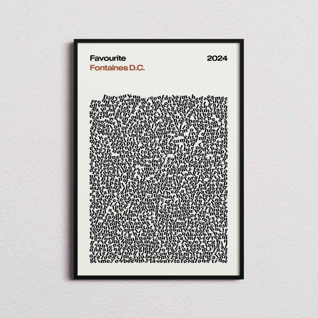 Fontaines D.C. Favourite Lyric Print in the cream colourway, framed