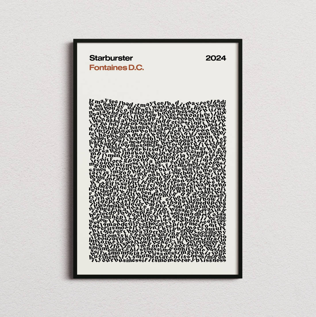Fontaines D.C. Starburster Lyric Print in the cream colourway, framed