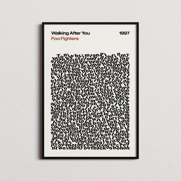 Foo Fighters Walking After You Lyric Print in the cream colourway, framed