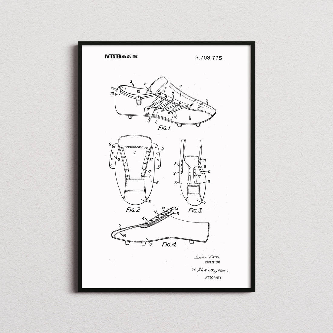 Football Boot Patent Print in the white colourway, framed
