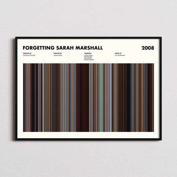 Forgetting Sarah Marshall Movie Barcode Poster framed and photographed straight on