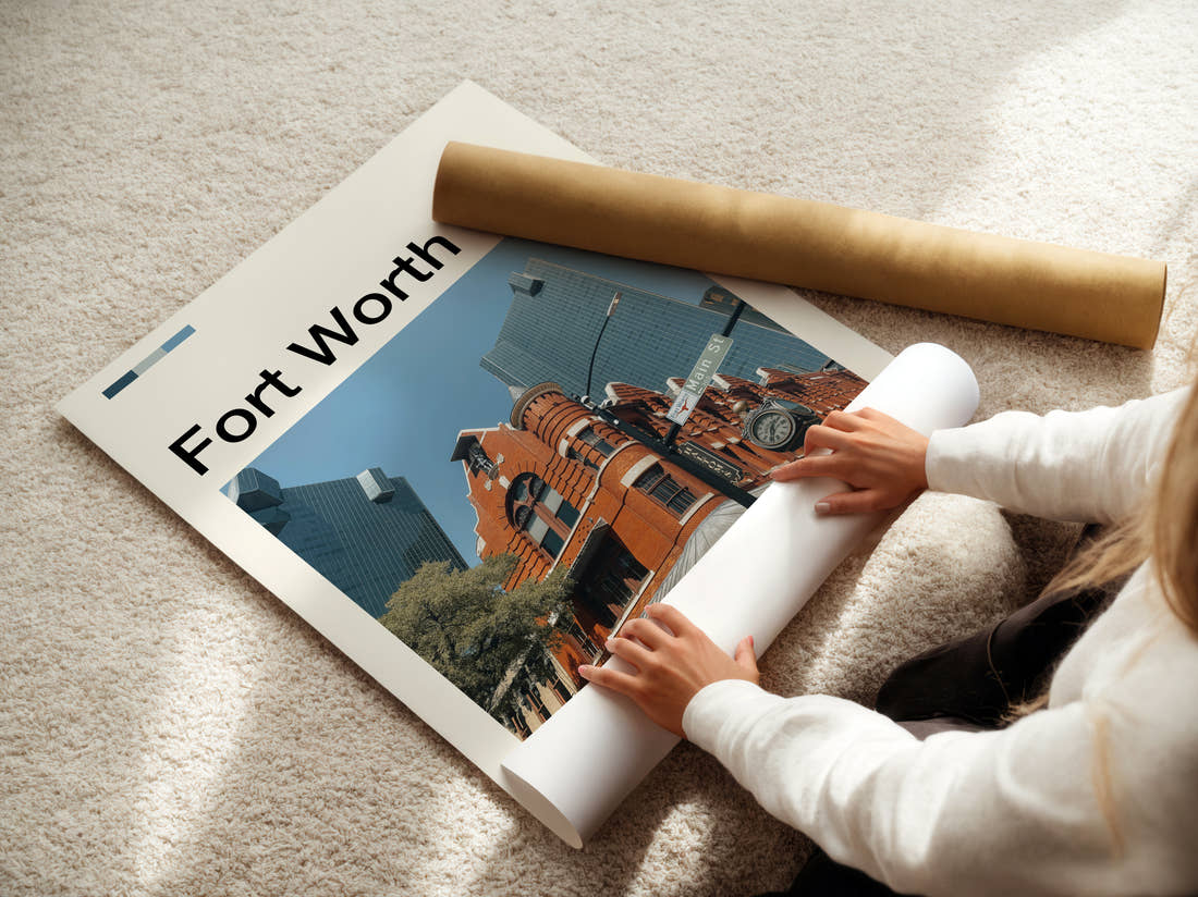 Fort Worth Historic Brick Building Travel Print being unrolled from its postal tube
