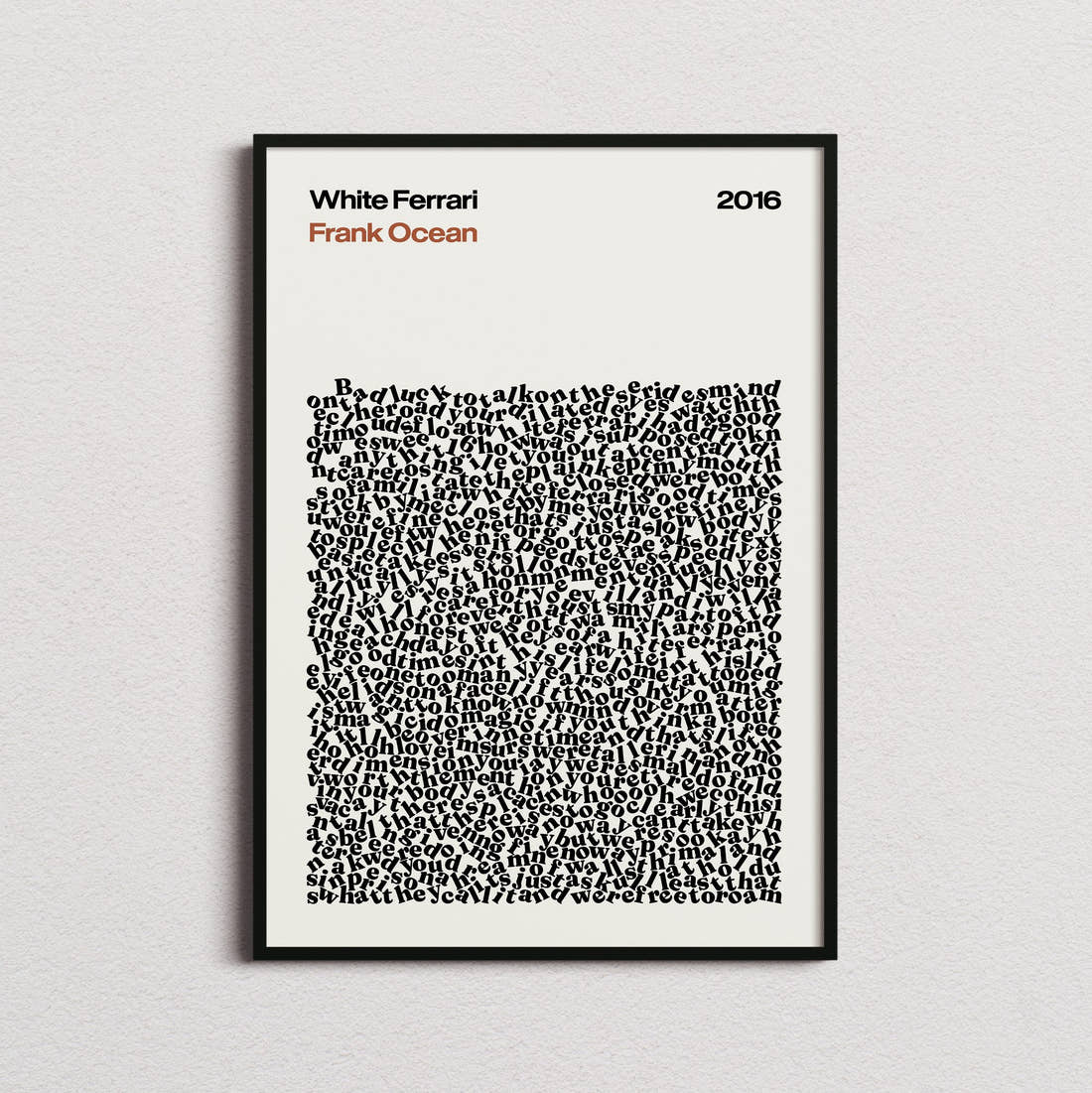 Frank Ocean White Ferrari Lyric Print in the cream colourway, framed