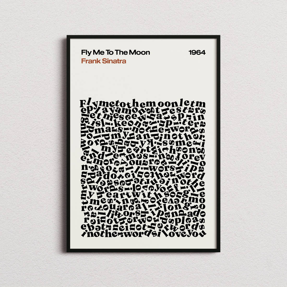 Frank Sinatra Fly Me to the Moon Lyric Print in the cream colourway, framed